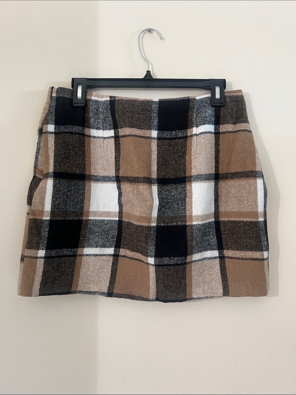 Plaid Mini Skirt in Camel and Black
